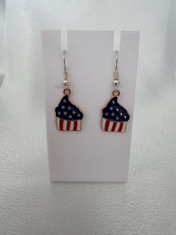 American Flag Cupcake Dangle Earrings