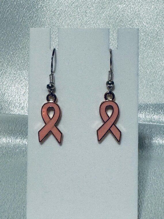 Breast Cancer Dangle Earrings Light Pink Ribbon