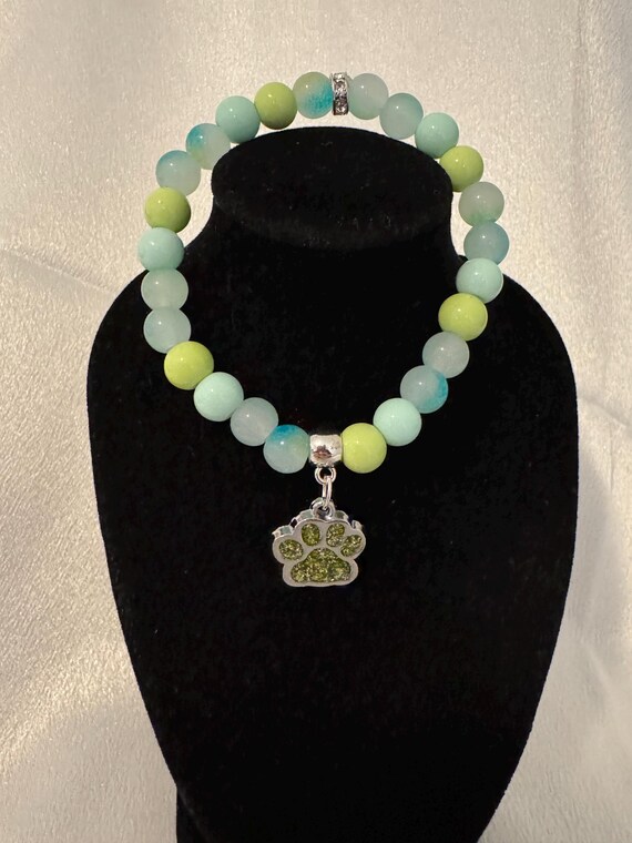 Yellow Green Paw Charm Bracelet
