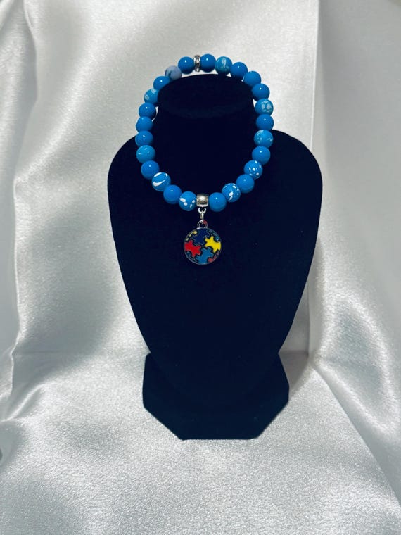 Autism Ribbon Charm Stretch Bracelet
