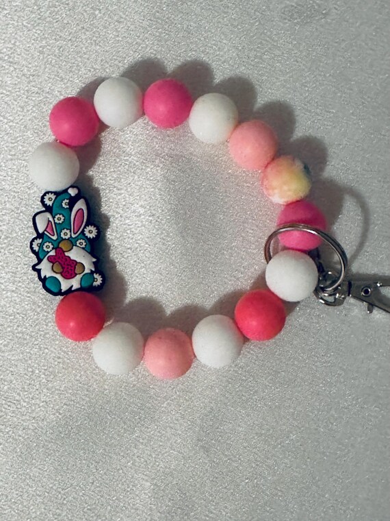 Easter Bunny Gnome Silicone Wristlet  Keychain
