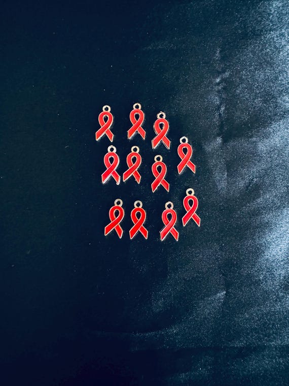 10 Piece Red Awareness Ribbon Charms