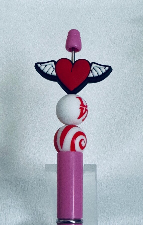 Silicone Beaded  Heart and Wings Valentine Writing Pen