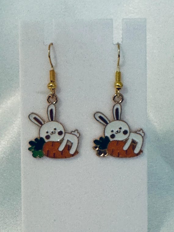 Easter Bunny With Carrot Dangle Earrings.