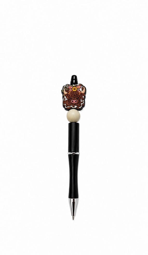 Silicone Beaded Highland Cow Writing Pen
