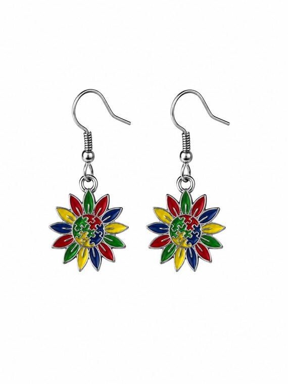 Flower Autism Dangle Earrings.
