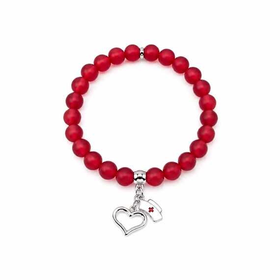 Nurse Hat with Heart Charm Stretch Bracelet