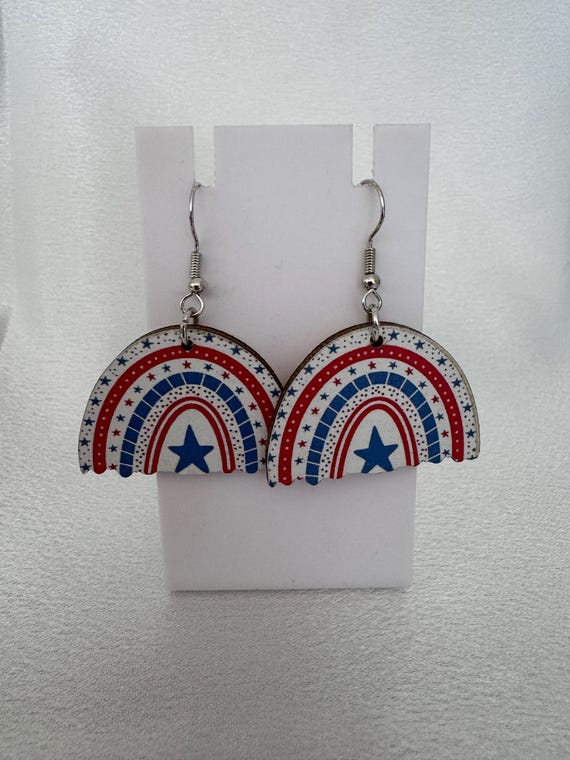 Wooden I Love The USA Rainbow Dangle Earrings