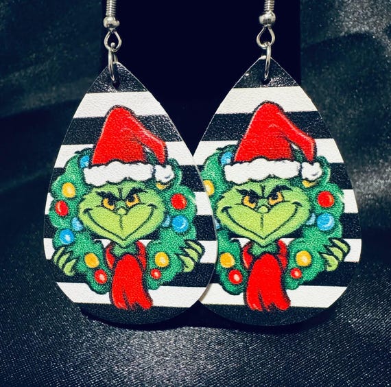 Grinch Christmas Leather Earrings