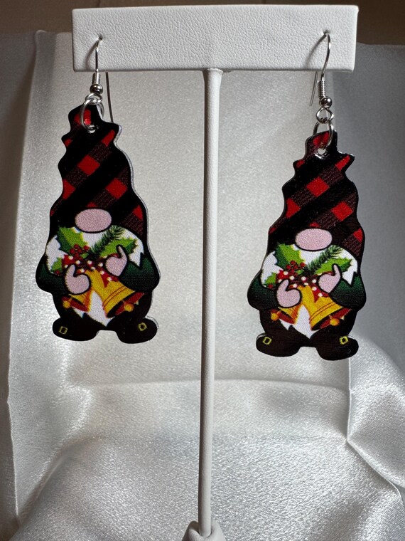 Leather Christmas Gnome Dangle Earrings Hypoallergenic