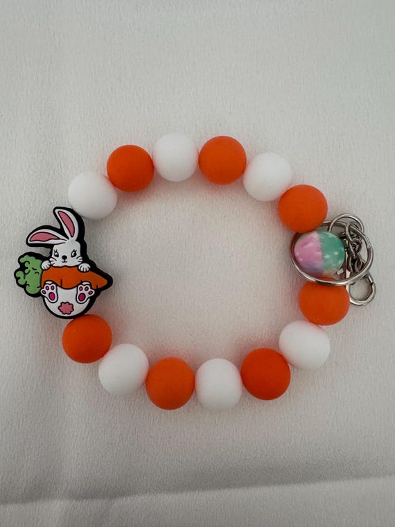 Easter Bunny With Carrot Silicone Wristlet  Keychain