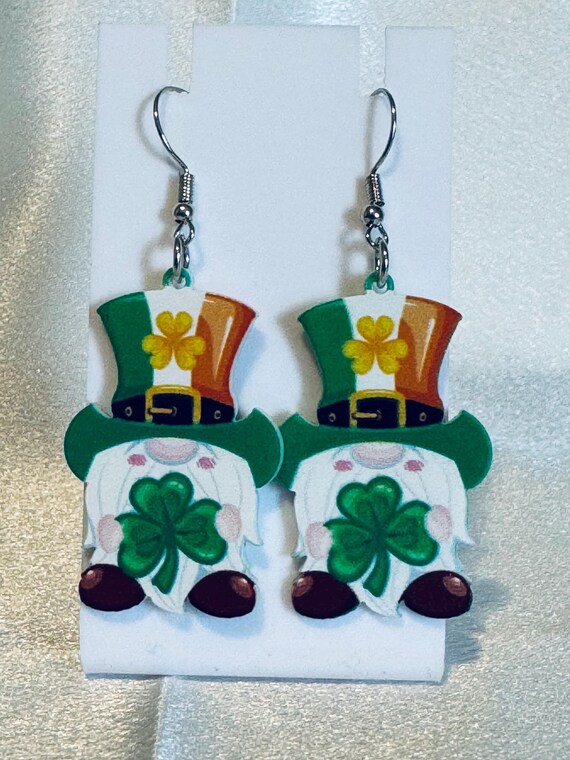 Acrylic St. Patrick’s Day Gnome Dangle Earrings