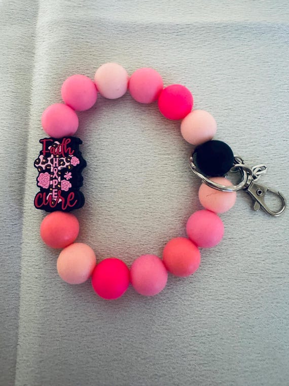 Breast Cancer Silicone Wristlet  Keychain