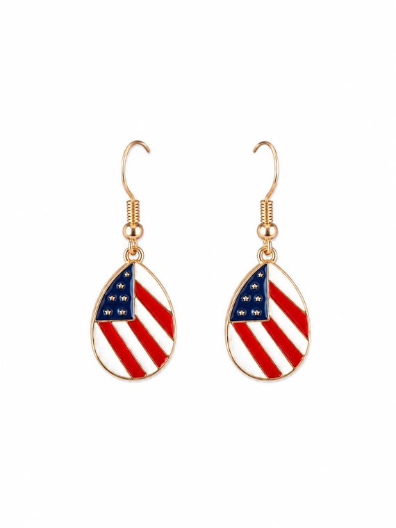 American Flag Oval Dangle Earrings