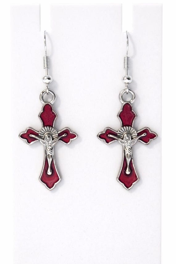 Red Cross Dangle Earrings