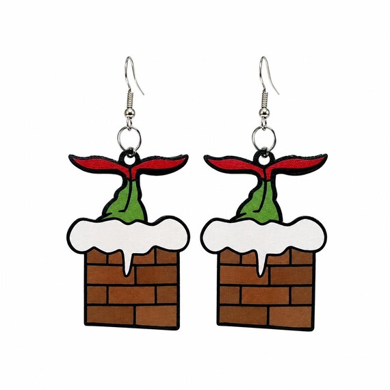 Grinch Wooden Oversized Dangle Earrings