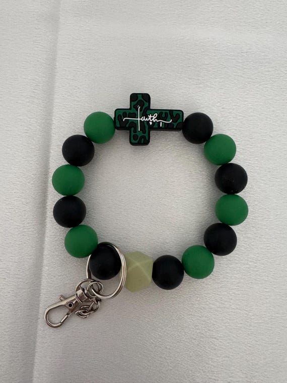 Silicone Cross Bead Wristlet  Keychain