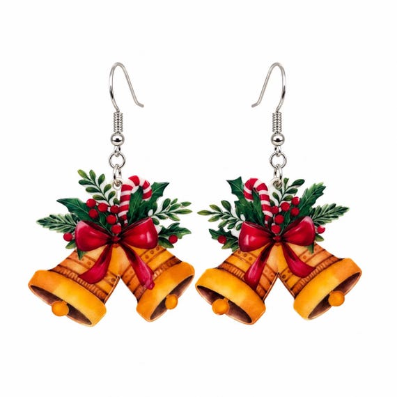 Wooden Christmas Bells Dangle Earrings