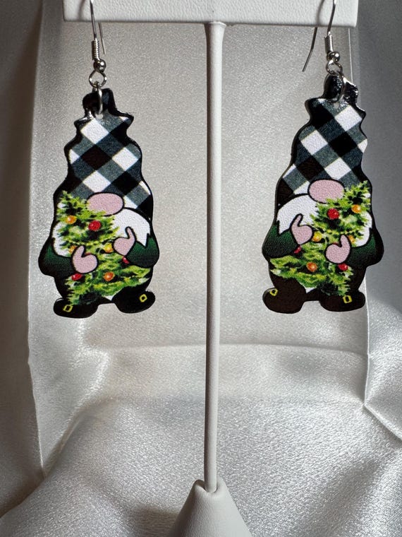 Leather Christmas Gnome Dangle Earrings Hypoallergenic