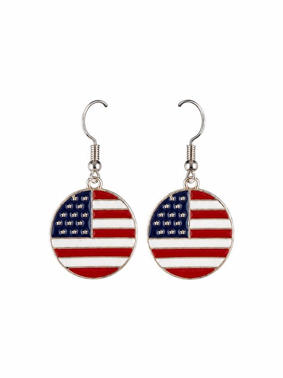 American Flag Circle Dangle Earrings