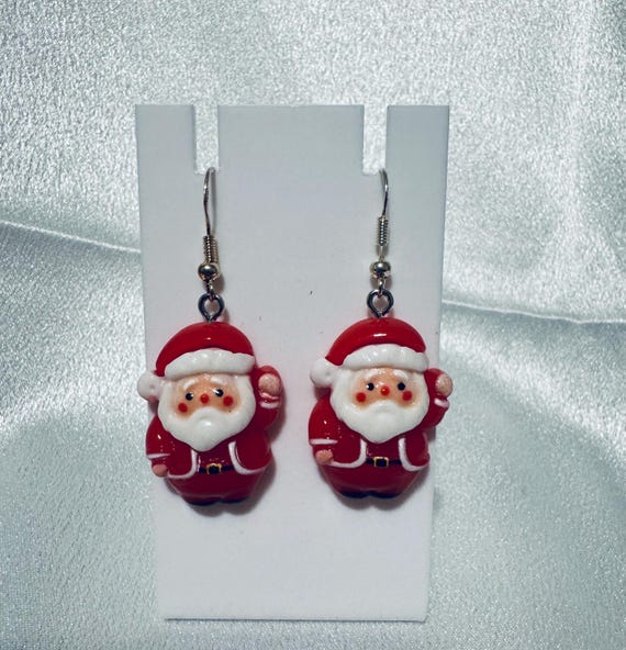 Santa Christmas Enamel Dangle Eaarings