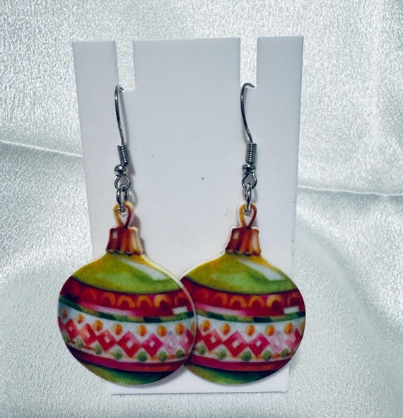 Wooden Christmas Ornament Dangle Earrings