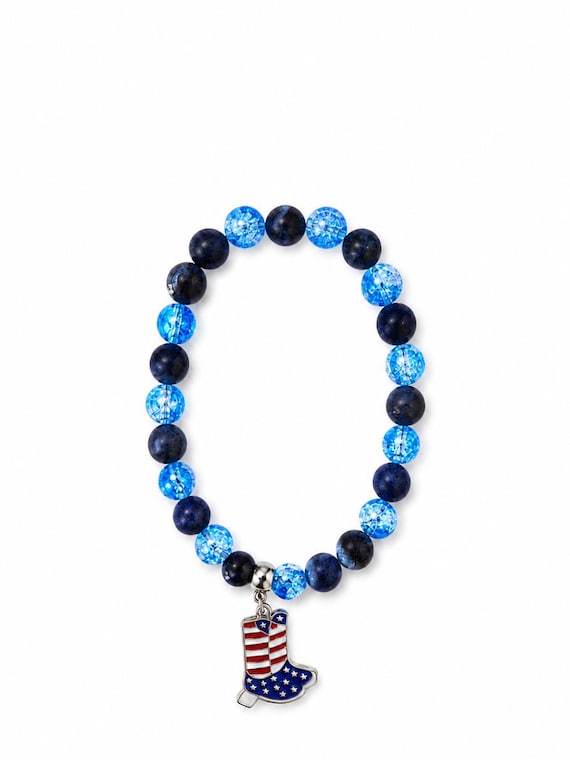 Red White and Blue Boots Charm Stretch Bracelet