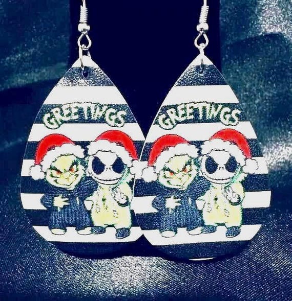 Grinch Christmas Leather Earrings