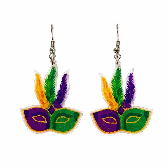 Mardi Gras Mask Dangle Earrings.