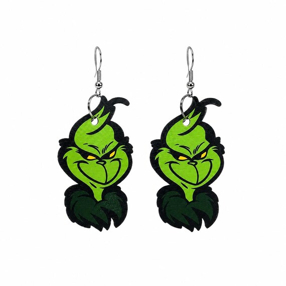 Grinch Wooden Oversized Dangle Earrings