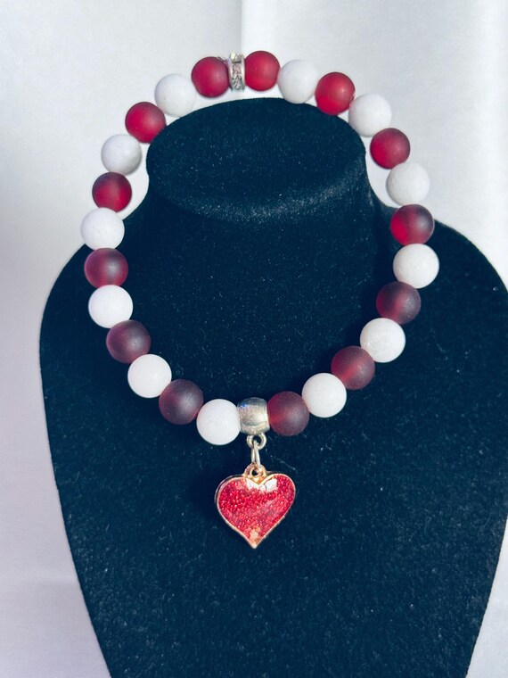 Red Heart Valentine Charm Stretch Bracelet