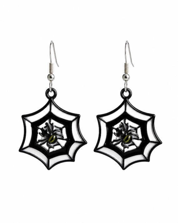Halloween Spider Web Dangle Earrings. Hypoallergenic
