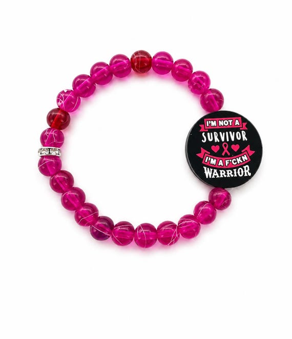 Breast Cancer Beaded Stretch Bracelet With Silicone Focal Bead