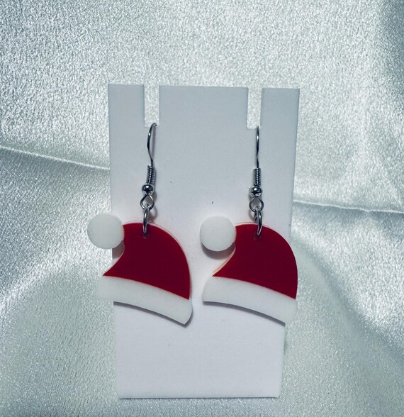 Wooden Christmas Stocking Hat Dangle Earrings