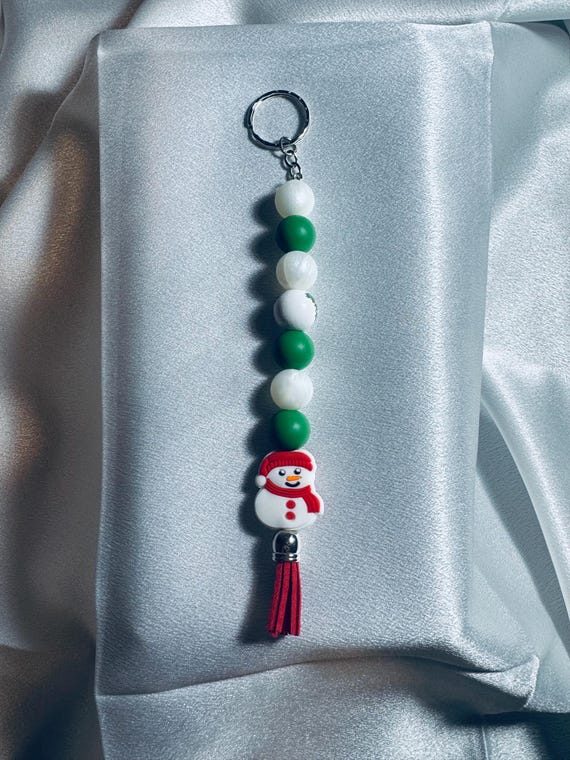 Festive Silicone Snowman Focal Beaded Keychain
