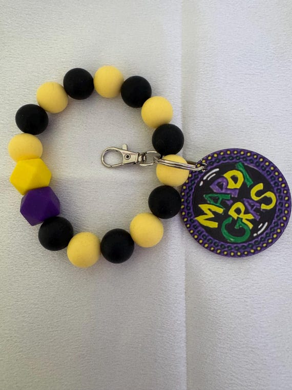 Mardi Gras Silicone Wristlet  Keychain