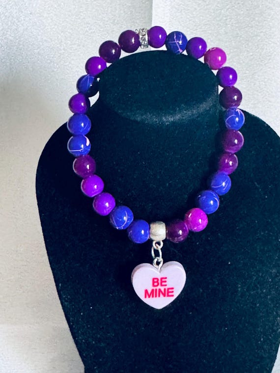 Be Mine Purple Heart Valentine Charm Stretch Bracelet