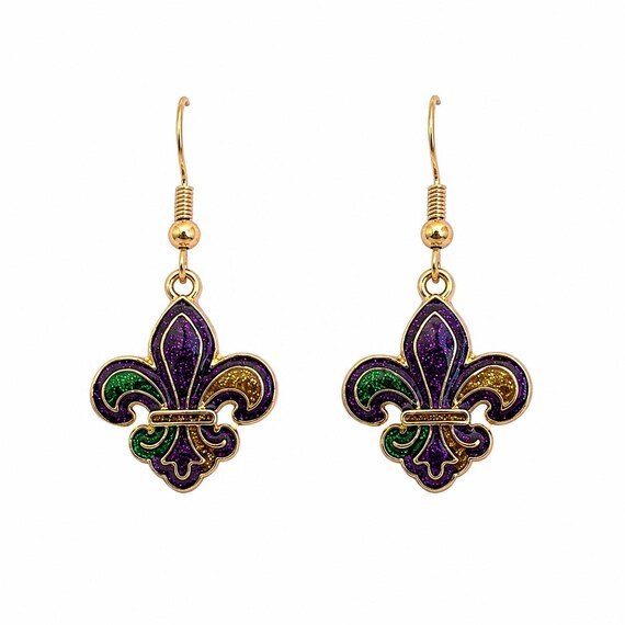 Mardi Gras Fleur de Lis Dangle Earrings.