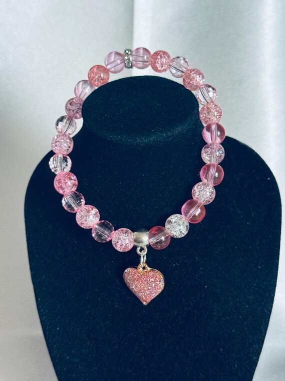 Pink Sparkling Heart Charm Bracelet