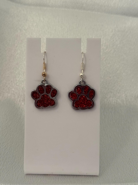 Orange Paw Charm Dangle Earrings