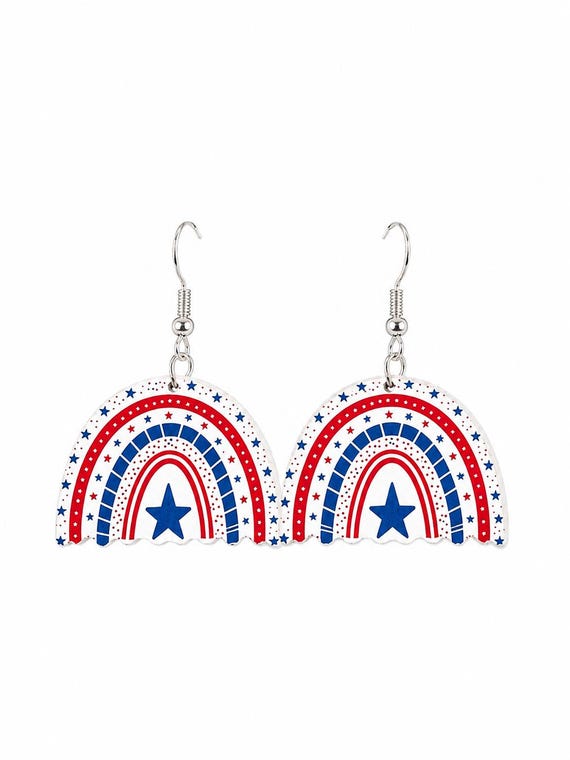 Wooden I Love The USA Rainbow Dangle Earrings