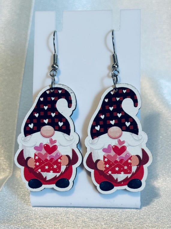 Gnome Holding Gift Wooden Dangle Earrings