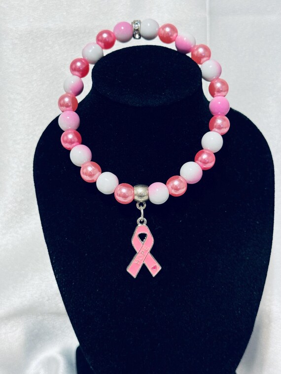 Hope Ribbon Breast Cancer Stretch Charm Bracelet