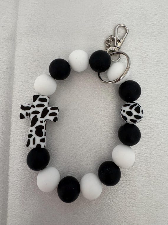 Silicone Cross Bead Wristlet  Keychain