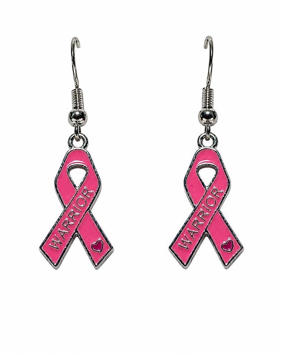 Breast Cancer Dangle Earrings Warrior Ribbon