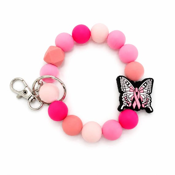 Breast Cancer Silicone Wristlet  Keychain