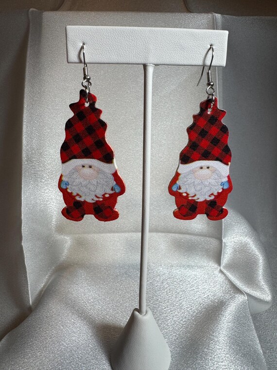 Leather Christmas Gnome Dangle Earrings Hypoallergenic