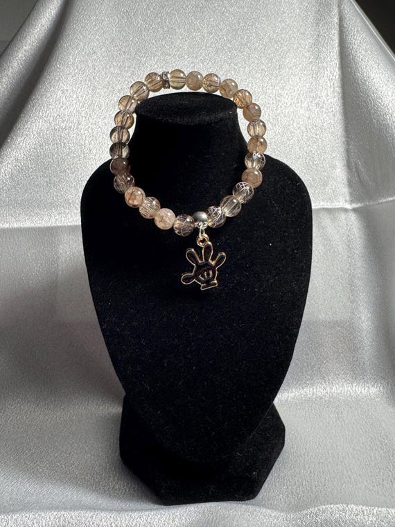 Black Mickey Mouse Glove Charm Stretch Bracelet