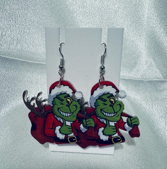 Grinch Toy Bag Merry Christmas Acrylic Dangle Earrings