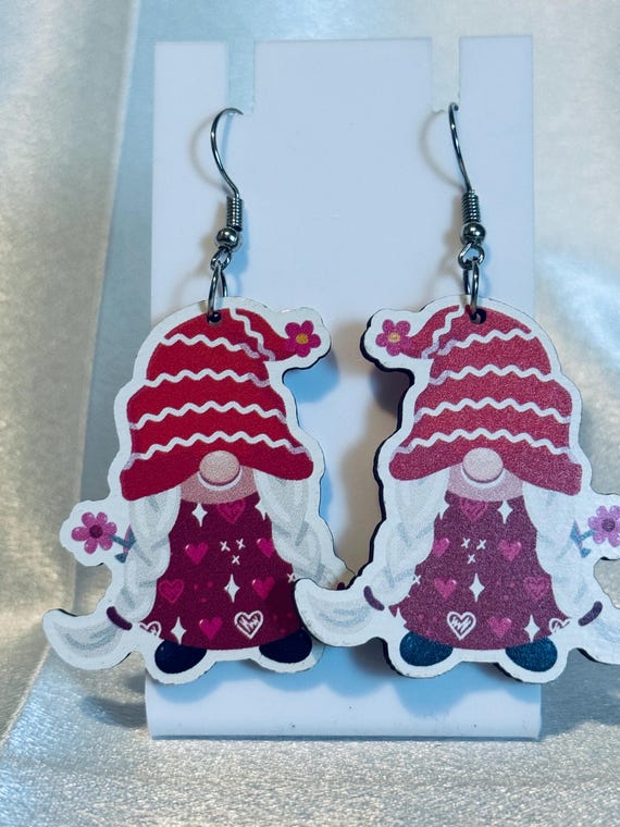 Gnome With Braids Wooden Dangle Earrings